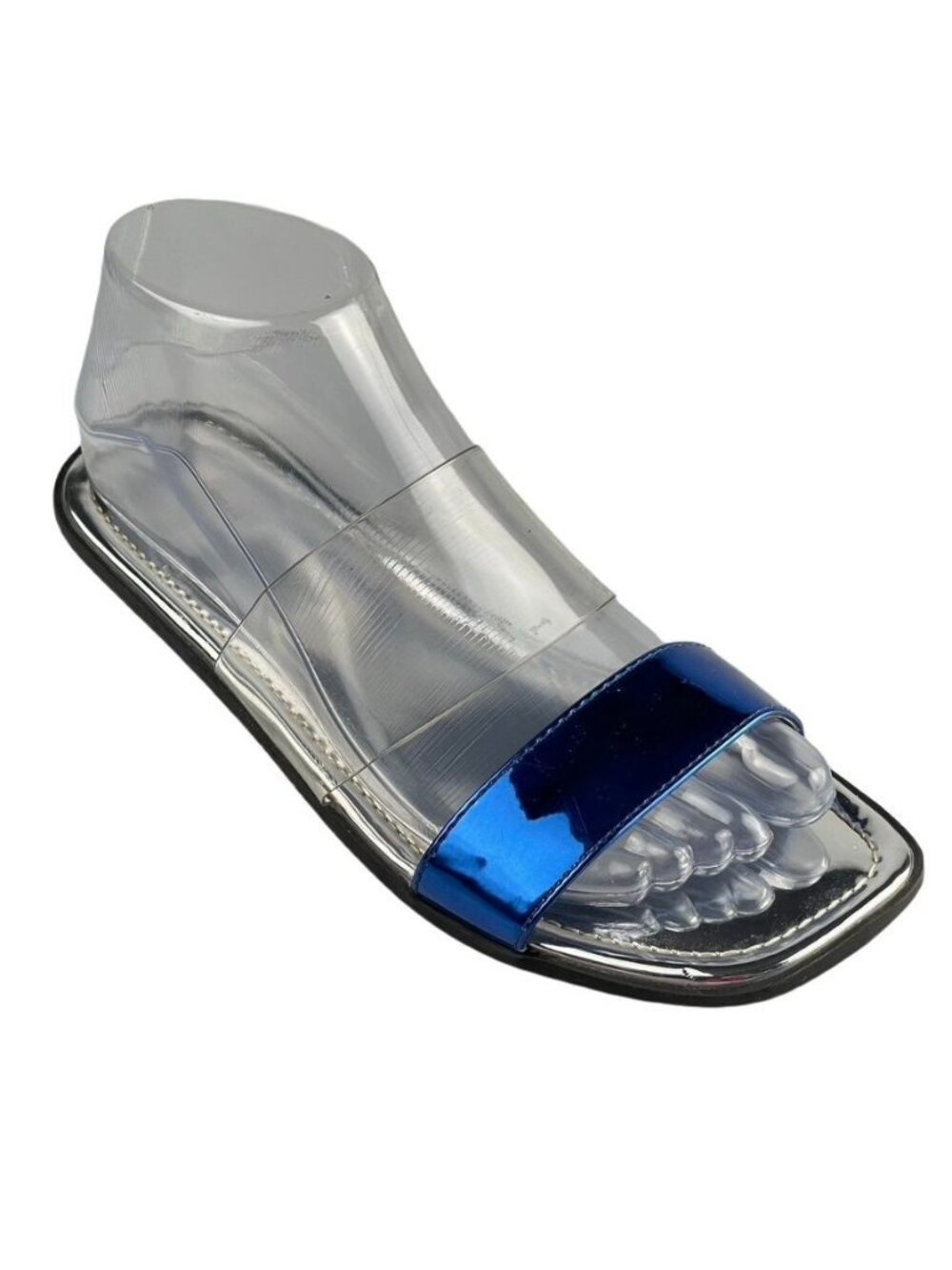 Clear & Blue Metallic Open-Toe Sandals Size 7 Modern & Stylish Design by Urban O
